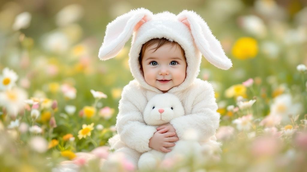 AI-generated bunny garden themed baby portrait by StudioShots