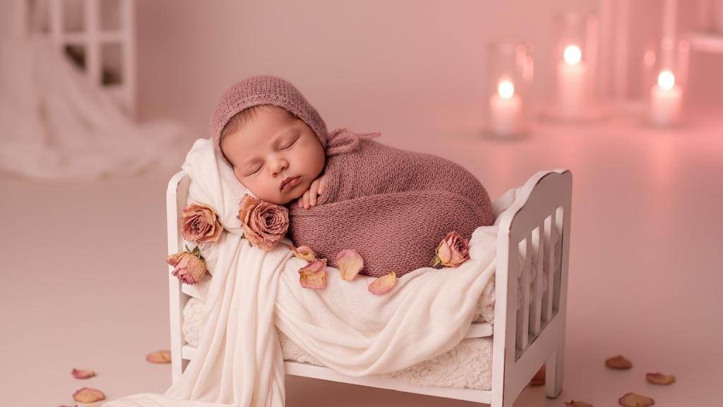 Cozy pink AI baby portrait