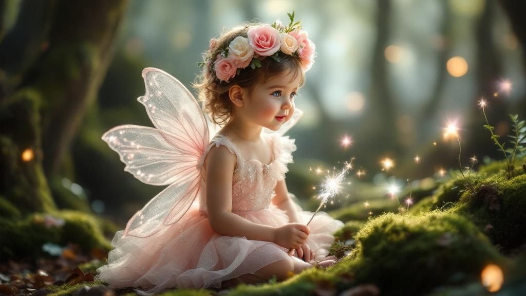 AI-generated enchanted garden themed baby portrait by StudioShots