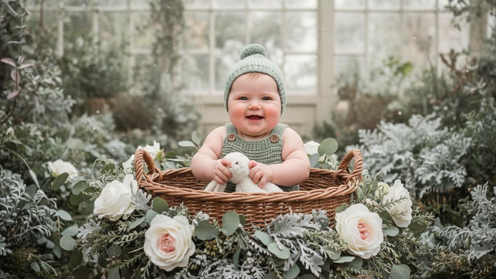 AI-generated winter garden themed baby portrait by StudioShots